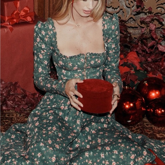 House of CB Delia Green Floral Print Midi Dress - Picture 9 of 13